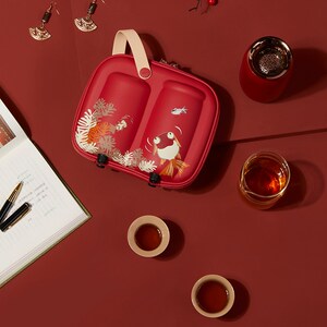 哲品容月陶瓷便携功夫茶具套装一壶两杯旅行茶具品质商务伴手礼