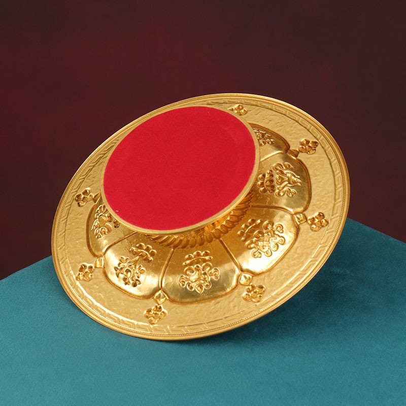 慧宝黄铜供盘家用八吉祥藏式曼扎托盘果盘八宝贡盘底盘桌面摆件