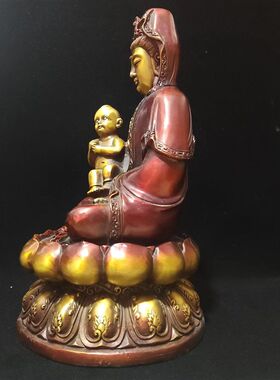 纯铜送子观音坐莲菩萨佛像普陀山南海观世音平安礼佛供奉居家摆件