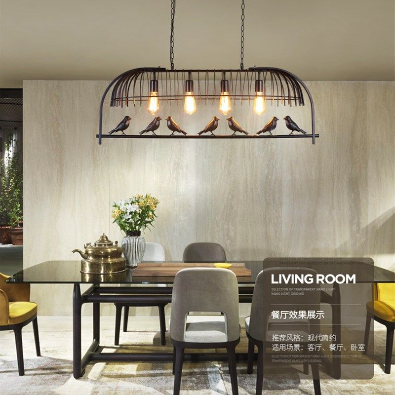 美式乡村吊灯工业风复古小鸟铁艺吊灯餐厅吧台咖啡厅简约LED灯具