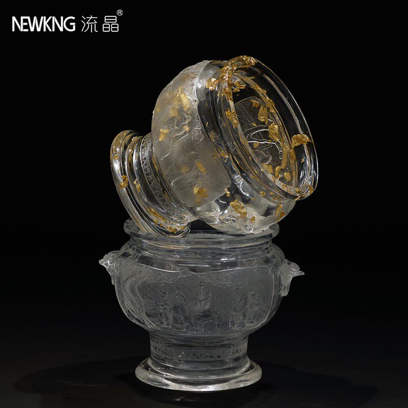 流晶 聚宝盆招财进宝新中式玄关售楼处办公室柜子桌面摆件祥云盆