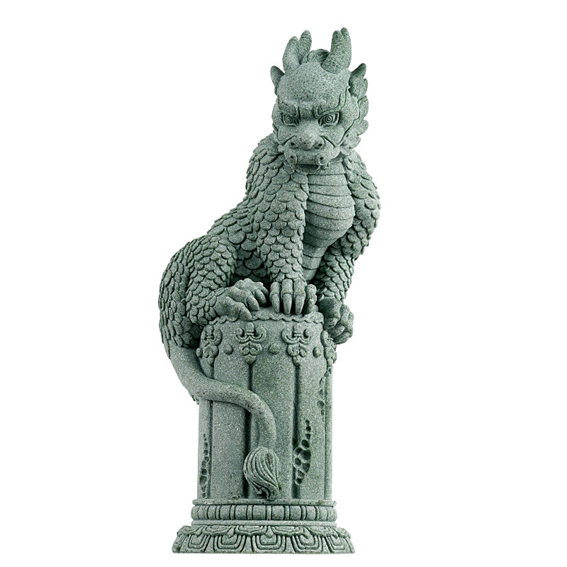 中式国潮禅意摆件盘龙青石柱家居桌面茶宠摆设鱼缸造景景观装饰品