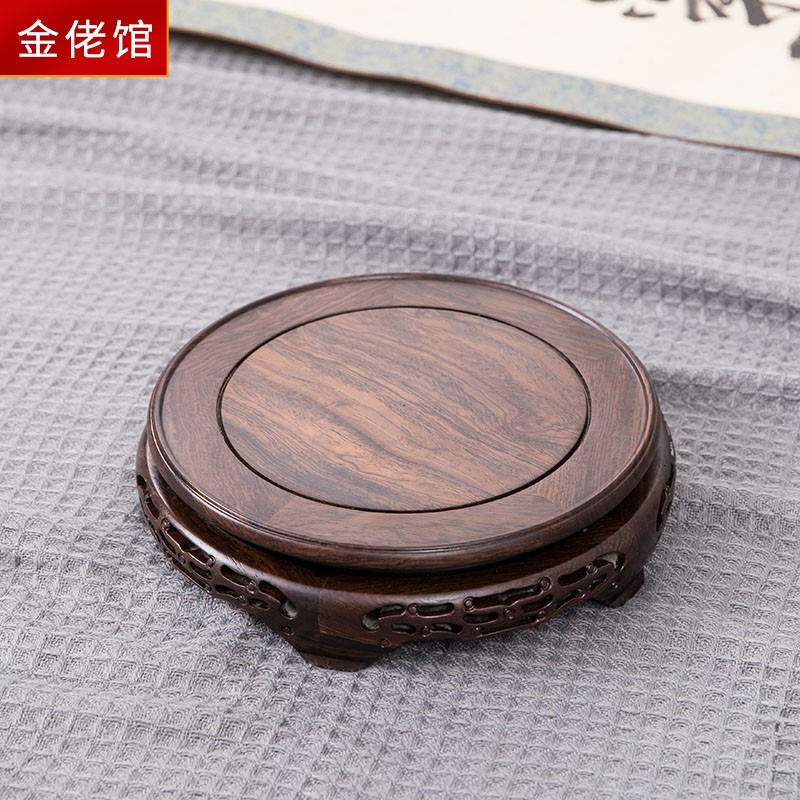 黑檀木圆形底座实木花瓶佛像花盆酒瓶摆件鱼缸紫砂壶黑胡桃色托架图片