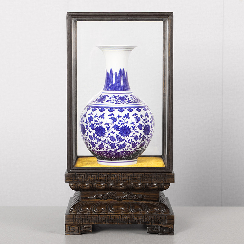 黑檀木玻璃罩佛像金刚座宝笼加高古董玉石透明防尘展示罩子可定制