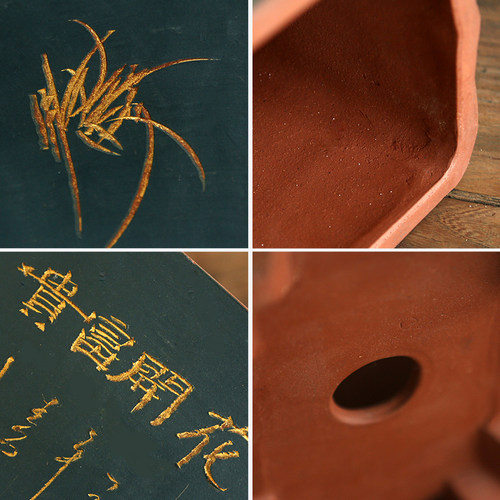 兰花盆陶瓷吊兰室内复古中国风花盆带托盘简约紫砂君子兰专用花盆