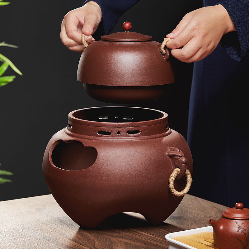 紫砂煮茶炉鬼面风炉釜围炉煮茶器家用室内复古烤火炉功夫茶具套装