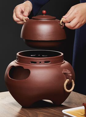 紫砂煮茶炉鬼面风炉釜围炉煮茶器家用室内复古烤火炉功夫茶具套装
