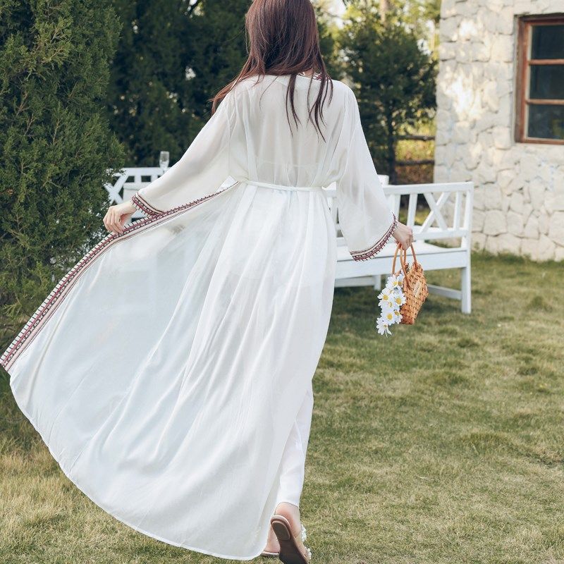 海边度假比基尼泳衣披肩罩衫女夏季旅游超长款防晒衣温泉开衫外套