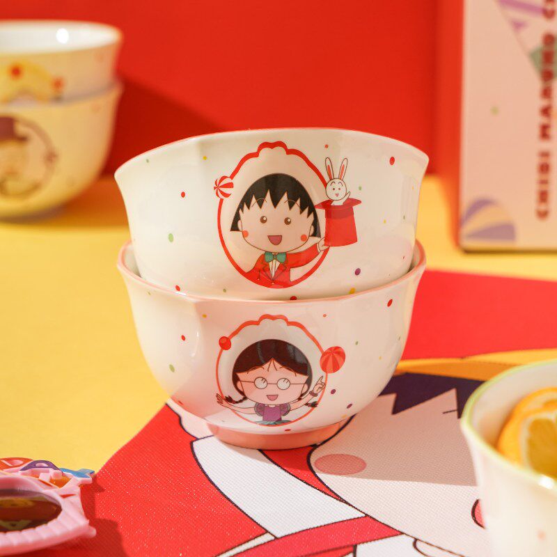 樱桃小丸子儿童碗餐具礼盒装儿童生日礼物高颜值女童吃饭陶瓷饭碗