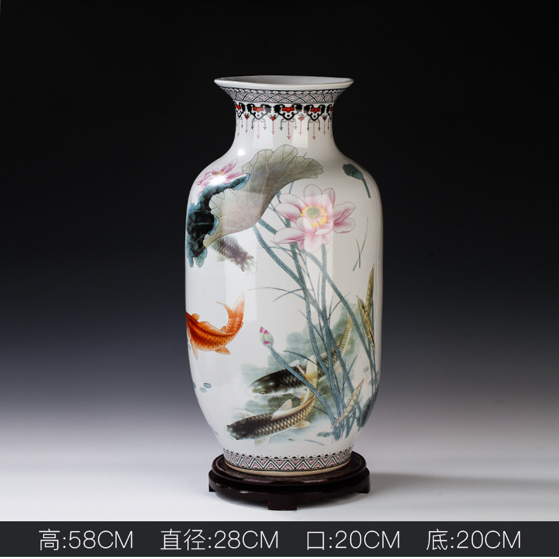 景德镇陶瓷器粉彩仿古中式松鹤延年冬瓜落地大花瓶客厅装饰品摆件