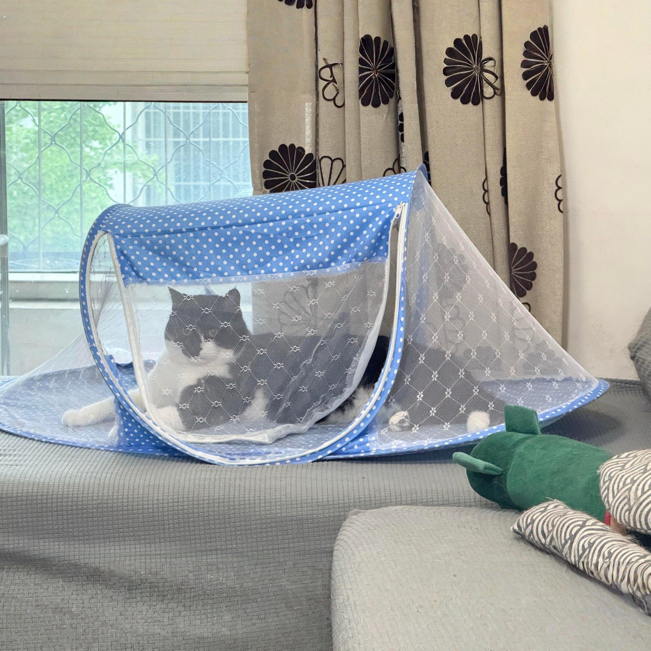 猫窝蚊帐便携折叠宠物帐篷小猫咪安全感船型小屋室内外通用防蚊窝