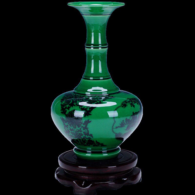 威弗列德景德镇陶瓷仿古艺术品瓷器开片釉中式绿釉花瓶家居摆件