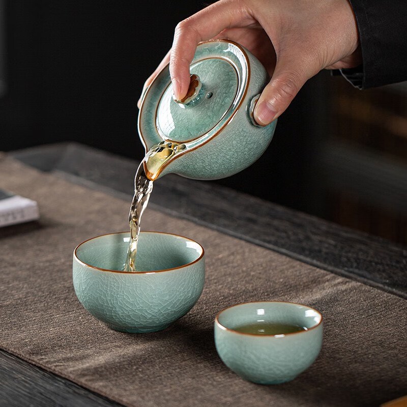 金镶玉旅行茶具套装一壶二杯便携式快客杯功夫泡茶壶杯户外露营