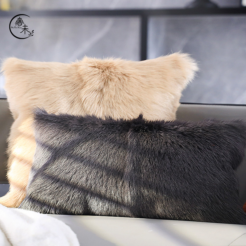 羊毛毛绒抱枕靠垫沙发靠枕床头家用山羊毛靠枕欧式汽车腰靠办公室