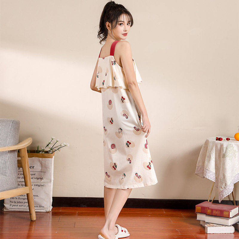 睡裙女吊带夏季纯棉可爱甜美大码长裙针织棉薄款睡衣女春秋家居服