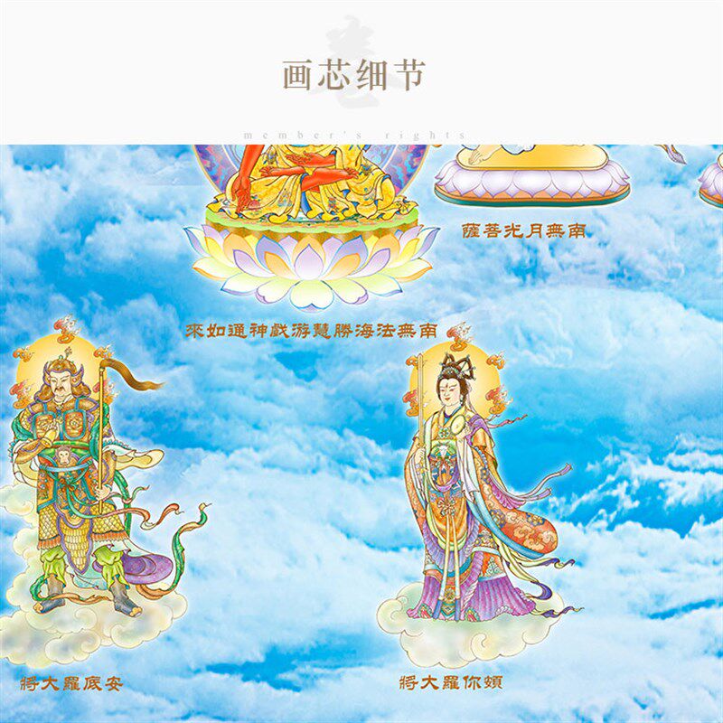 药师佛全家福画像 日光菩萨药师七佛十二药叉大将卷轴挂画佛像画