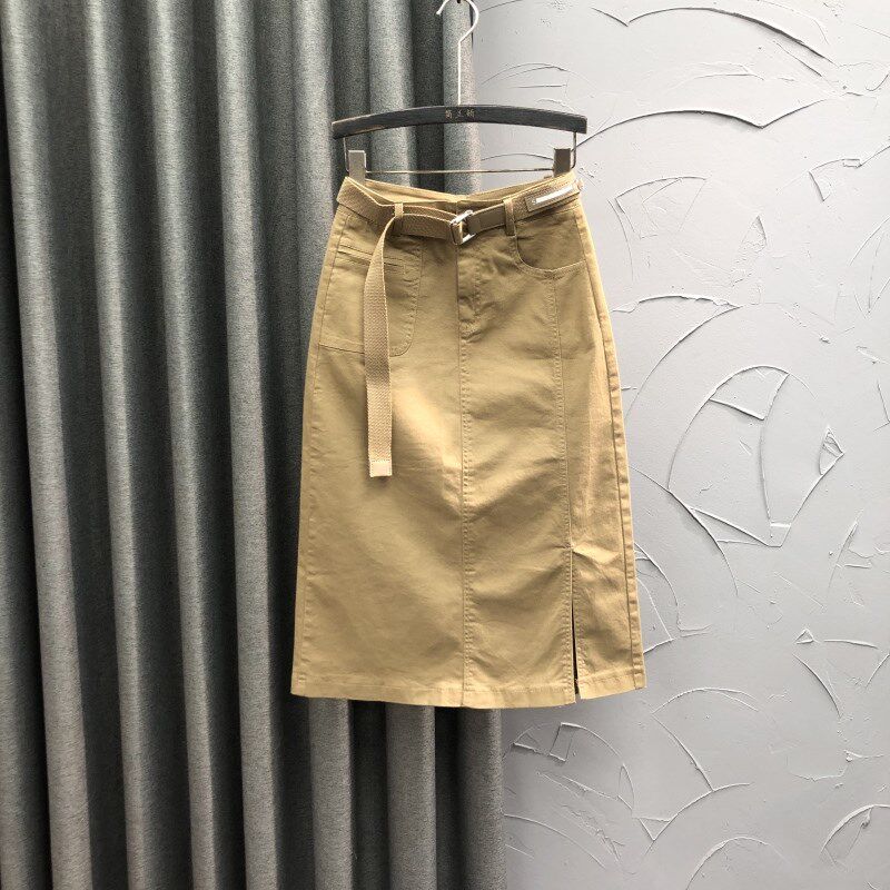 白色高腰中长款牛仔裙女显瘦夏季新款宽松休闲开叉A字半身一步裙