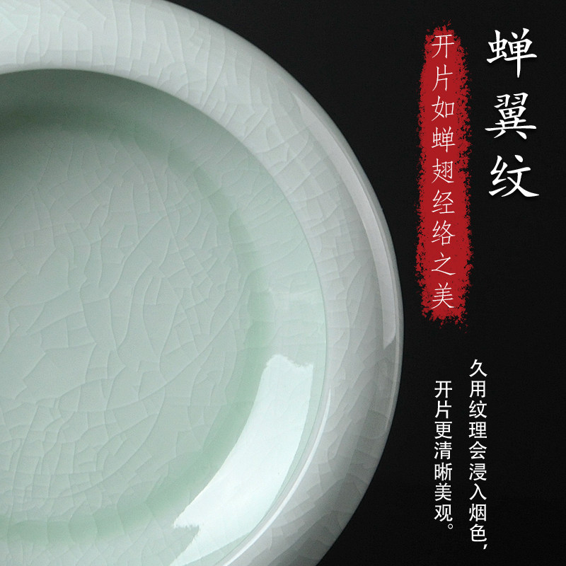 汝窑工艺品陶瓷烟灰缸青瓷中式简约禅意家居茶几桌面装饰品小摆件