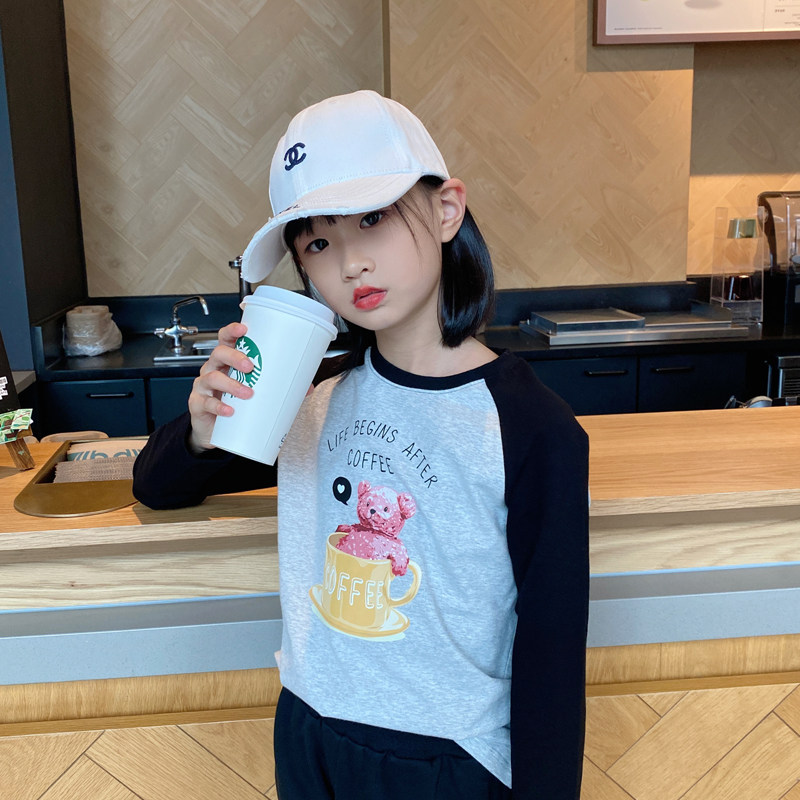 2023秋季女童长袖T恤纯棉儿童打底衫春秋装中大童卡通上衣插肩袖