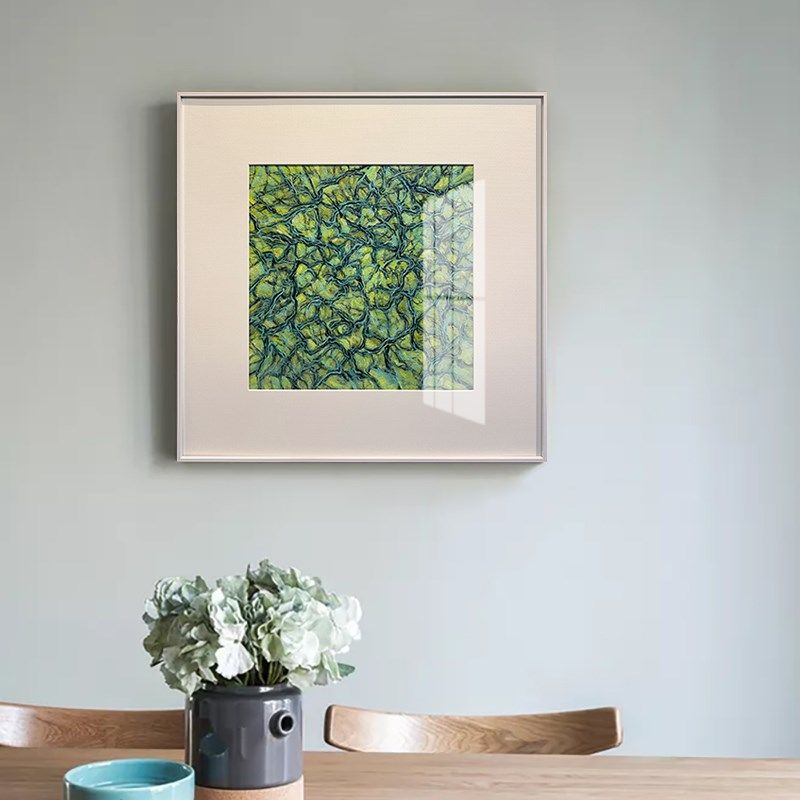 纯手绘抽象油画《绿澜韵动》简约风餐厅卧室挂画定制