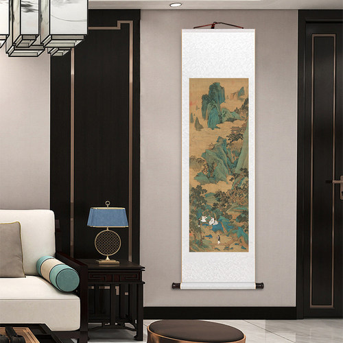 赵佶听琴图玄关画名家桃园仙境图新中式卷轴挂画办公室客厅装饰画