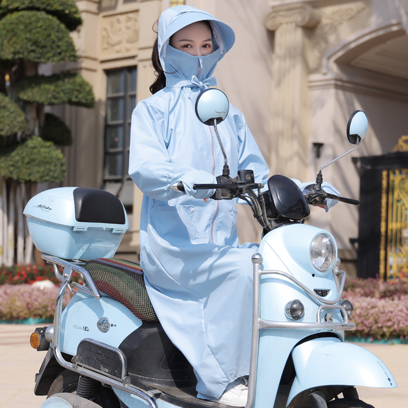 骑车电动摩托车防晒衣旅行徒步遮阳衣长款连帽拉链户外服夏季女款