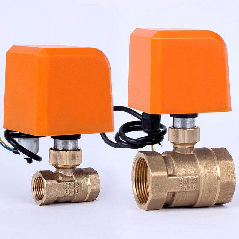 黄铜电动球阀二通两线常闭常开式电动水阀开关双向阀4分6分AC220V
