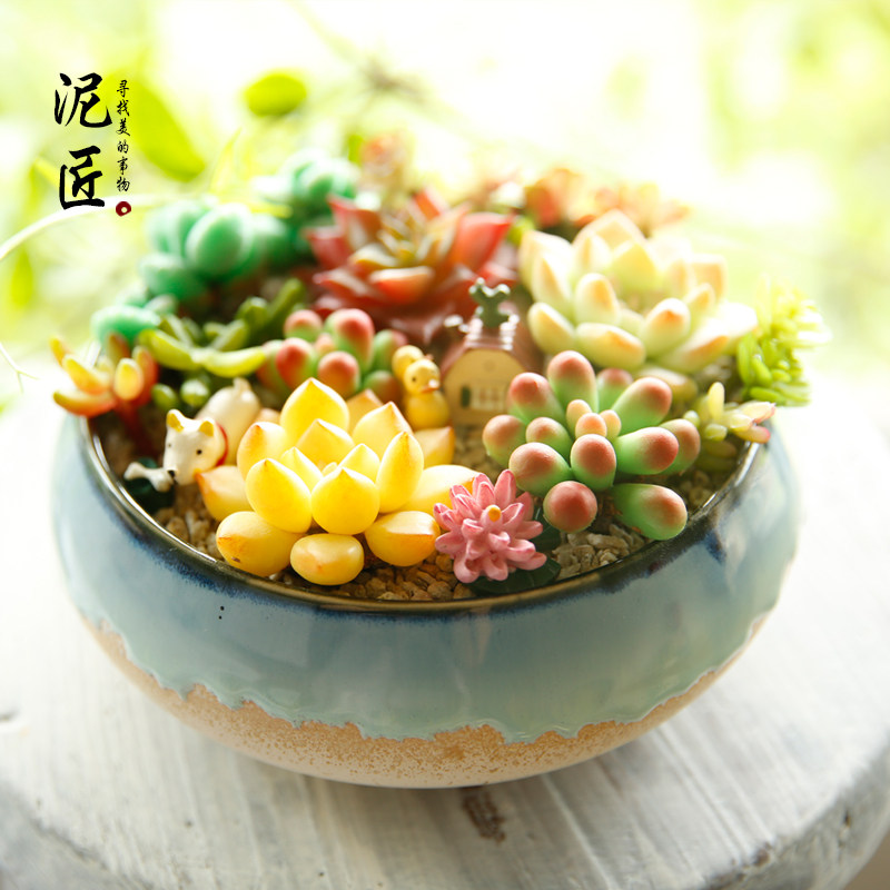 多肉花盆大口径陶瓷简约创意个性室内拼盘粗陶透气绿萝盆栽大花盆