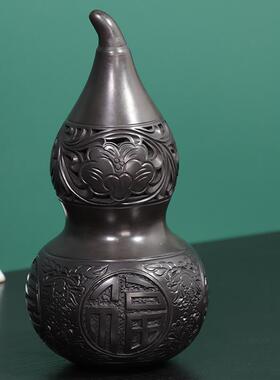 山东非遗章丘龙山黑陶济南特色文创工艺品葫芦家居摆件新中式陶土