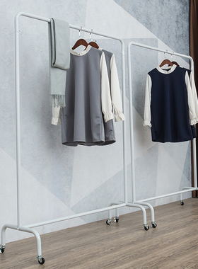 服装店展示架龙门货架落地式白色女装简约可移动滑轮挂衣架带轮子