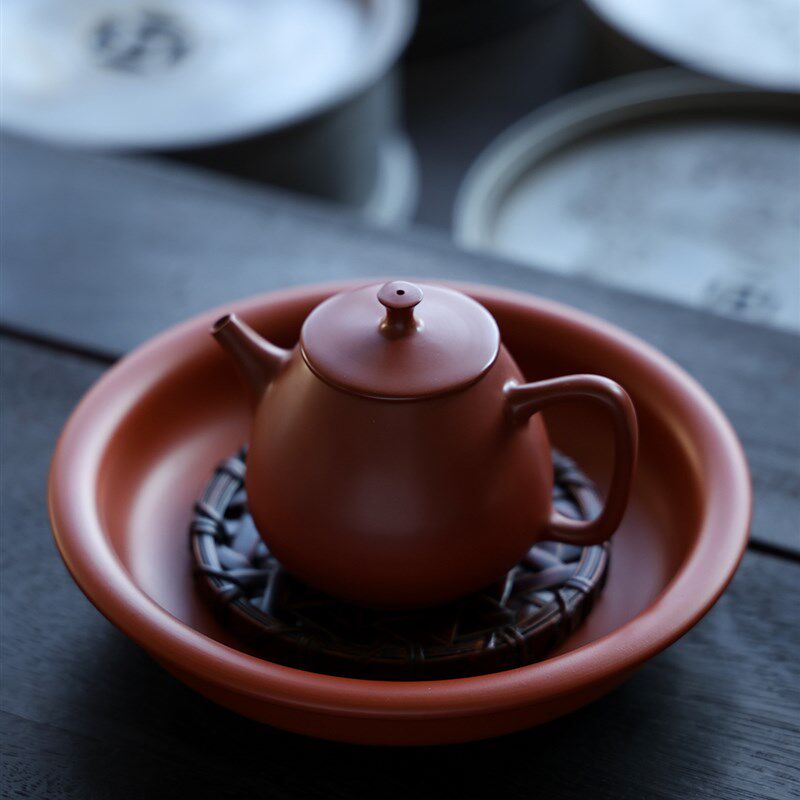 潮州手拉壶承壶托 茶杯托干泡茶盘果盘仿古单丛工夫泡功夫茶朱泥
