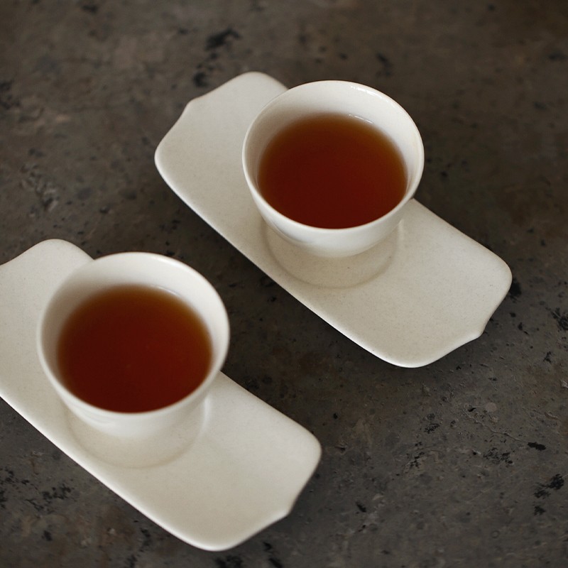 元无 清喜 草木灰长形陶瓷杯托茶杯垫茶道茶具茶席配件 套装免邮