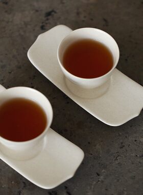 元无  清喜 草木灰长形陶瓷杯托茶杯垫茶道茶具茶席配件 套装免邮
