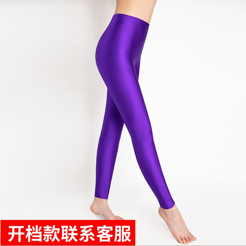 高弹力九分无缝接裆薄款油光彩色性感男女外穿紧身裸感瑜伽打底裤