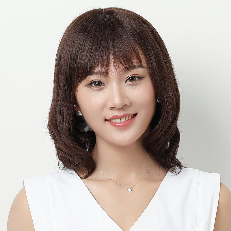 真发假发女短发自然逼真全头套式中长发发型锁骨发真人发丝送妈妈