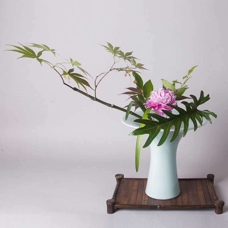 一皿池坊生花立花陶瓷插花器小原流中式花艺草月流花道插花器皿