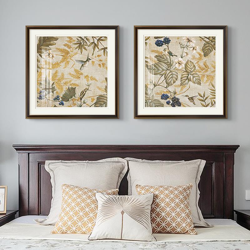 美式乡村复古客厅花鸟装饰画法式大气花卉轻奢餐厅卧室墙壁画简美