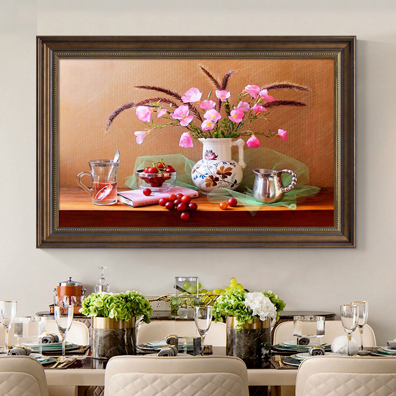 美式餐厅装饰画饭厅墙面挂画乡村向日葵油画厨房背景墙壁画欧式