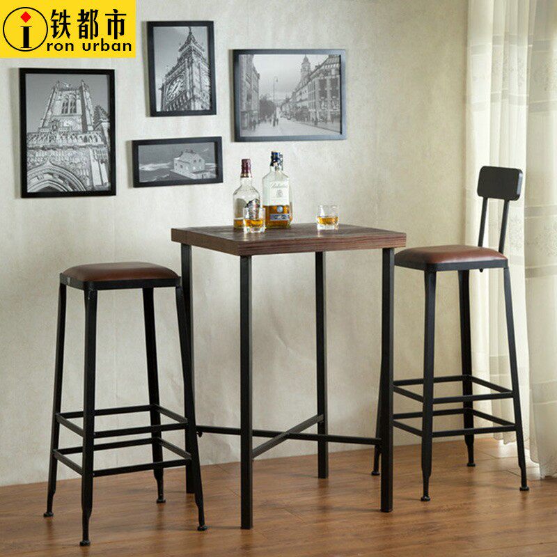 loft美式铁艺吧台桌椅高脚凳咖啡厅桌椅奶茶酒吧桌椅高脚小圆桌