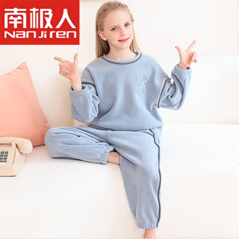 儿童睡衣秋冬季冬款女童女孩家居服小孩珊瑚绒加厚女童法兰绒套装