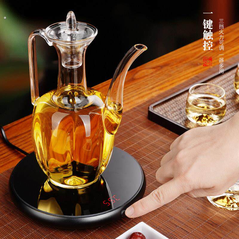 高端温酒器家用电加热式黄酒煮酒器中式古宋玻璃酒壶烫酒套装