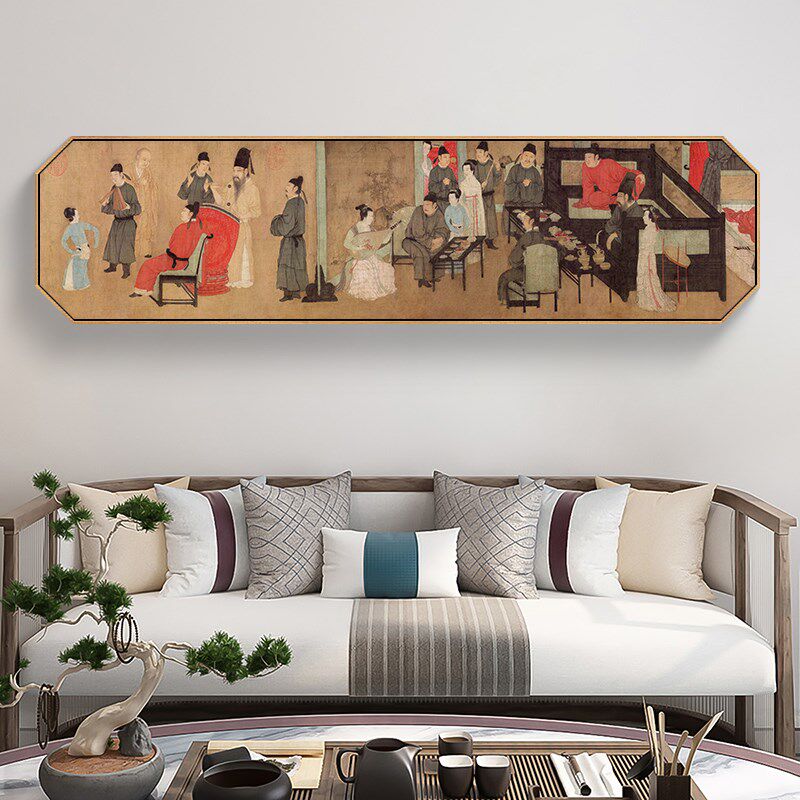 簪花仕女图新中式茶室挂画客厅背景墙装饰画古画国画卧室床头壁画