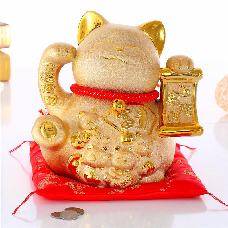 金色招财猫摆件小号大号陶瓷扑满储蓄罐电动摇手开业收银台发财猫