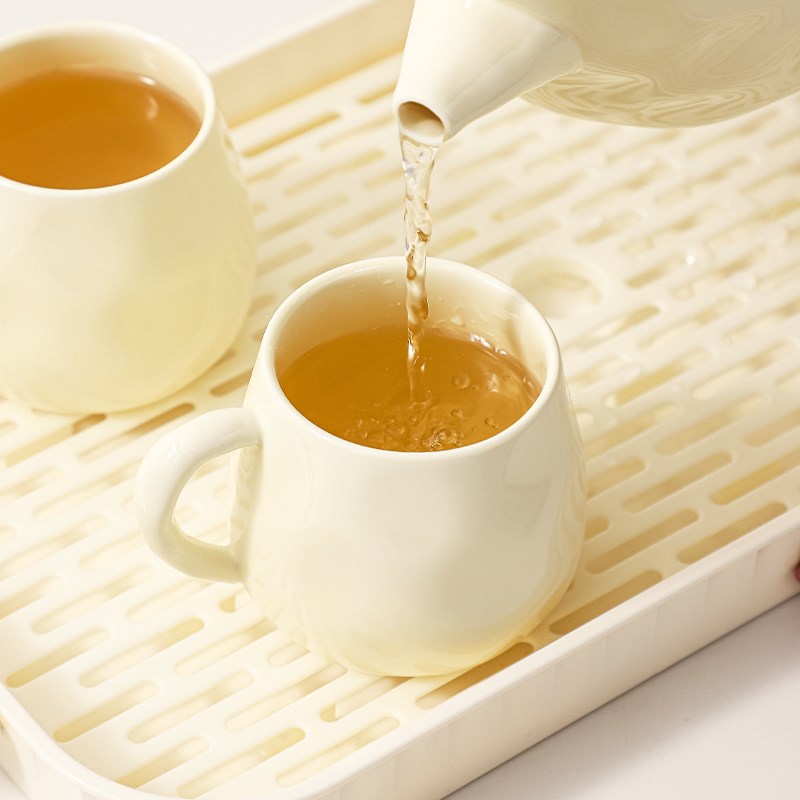 高颜值陶瓷水杯套装茶几茶具奶油风客厅高级感杯具水具带沥水托盘