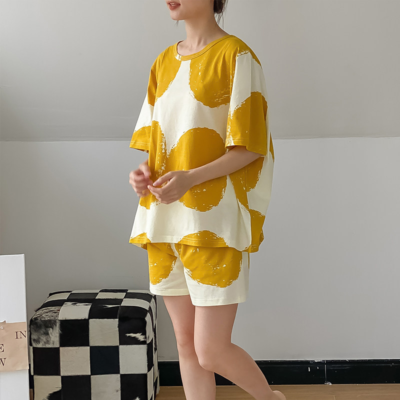 全棉针织棉短袖家居服女春夏薄款宽松纯棉睡衣睡裤两件套睡裙卡通