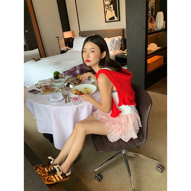 落落狷介 半身裙女2024新款夏季粉色蛋糕裙小个子短裙设计感a字裙