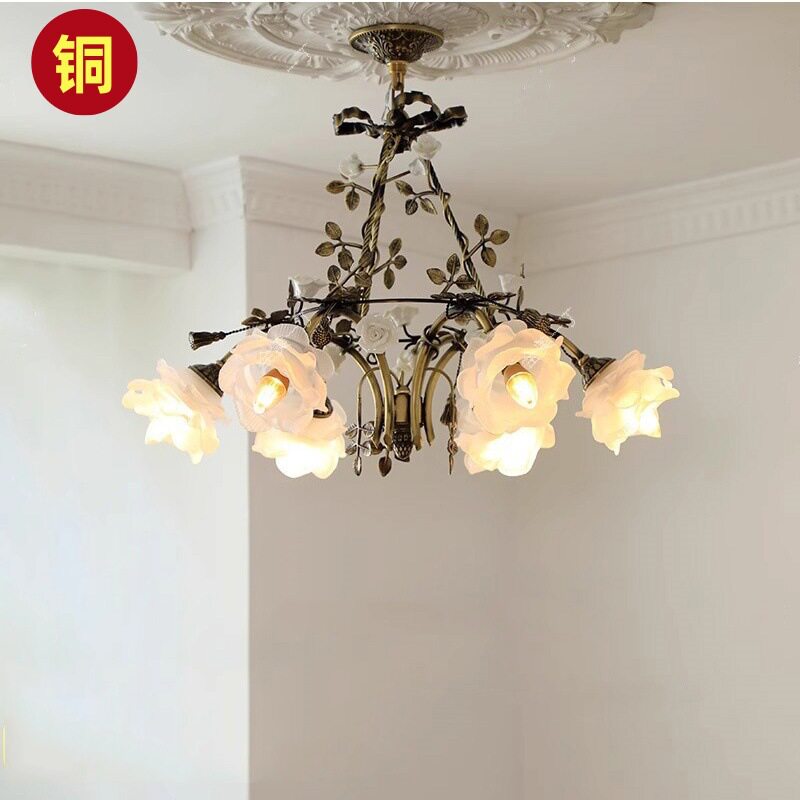 法式古典全铜浪漫复古田园花朵轻奢客厅卧室灯具餐厅吊灯2025新款