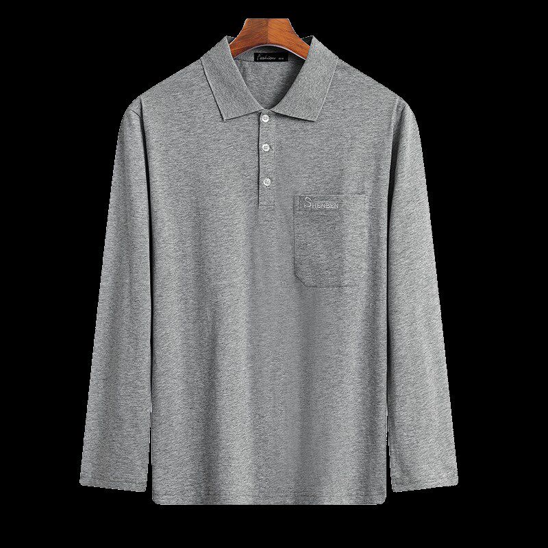 夏季爸爸装长袖T恤纯棉POLO衫薄款宽松中老年男士上衣爷爷打底衫