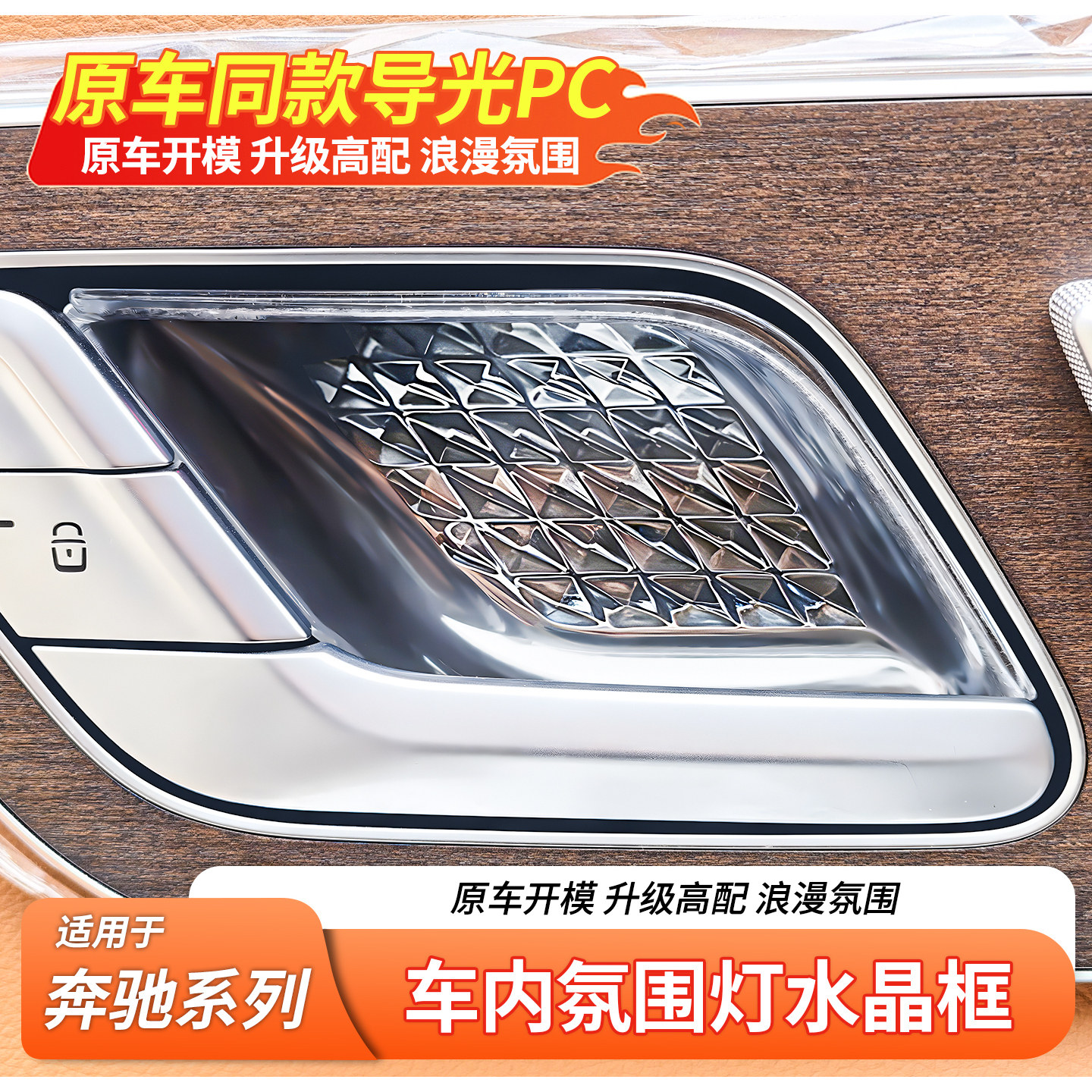 适用奔驰E级E300LC级C260L GLC260L车门氛围灯内门碗水晶阅读灯框 - 实物图
