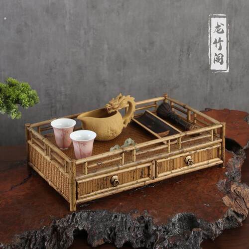 梅鹿竹制茶棚茶道配件收纳都承盘带抽屉小茶台茶具展示架茶桌摆件